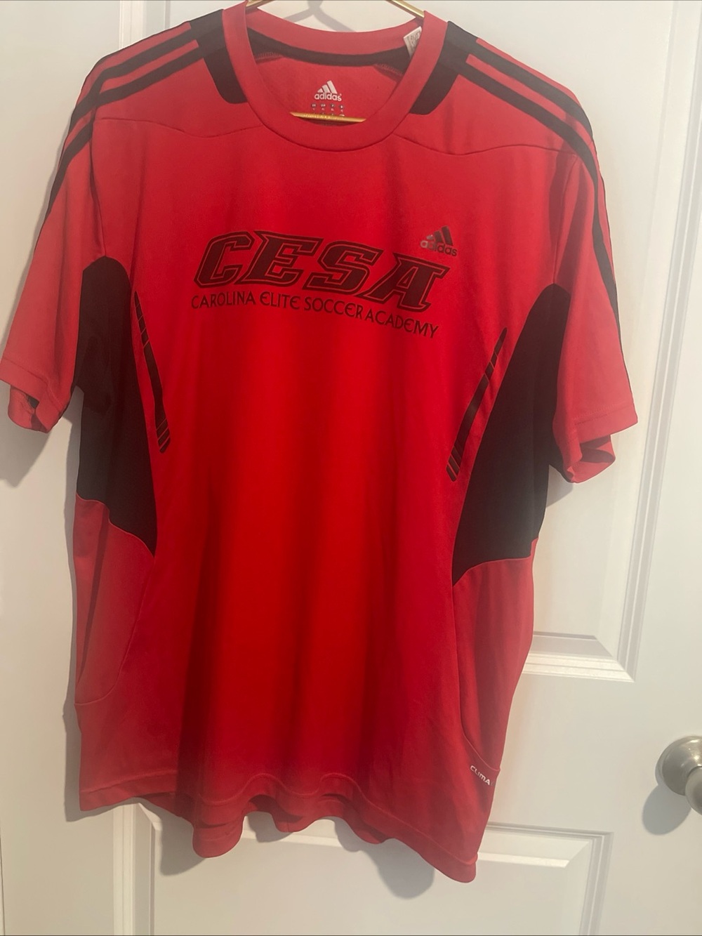 adidas Red and Black CESA Soccer Training Shirt Mens XL 24 P-P 29 Length